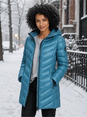 Bernardo Ice Blue Goose Down Packable Walking Coat Sz S